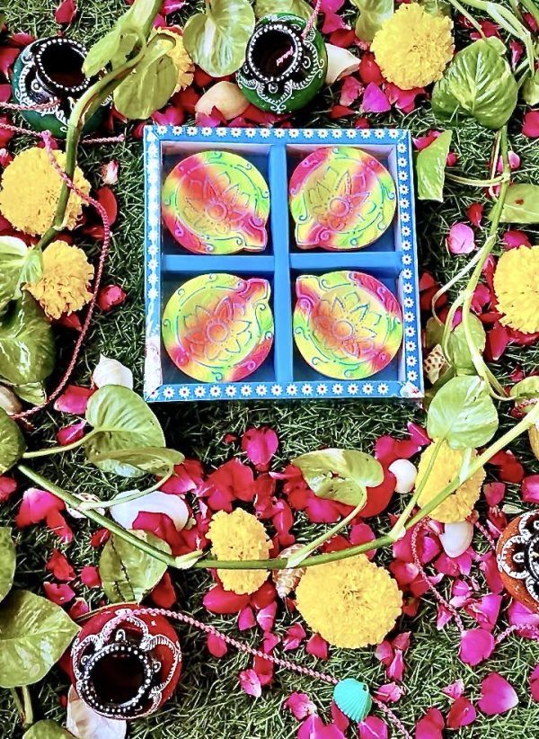 Handcrafted Circle Style Diya for Diwali in Vibrant fluorescent colours - Image 3