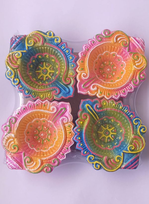 Handpainted Diwali Diya, Set of 4, Terracotta #MakeinINDIA - Image 2