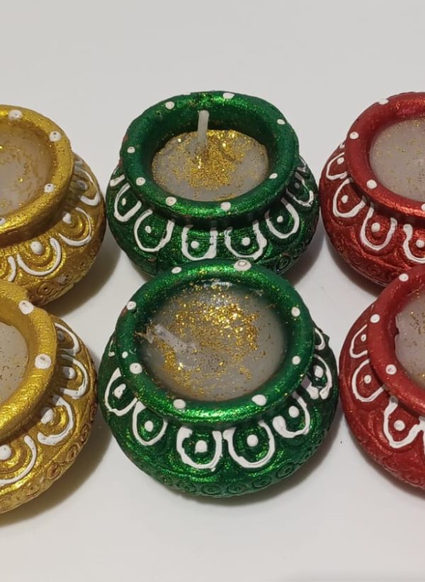 Handpainted Matki Diya with Wax, Set of 6, #MakeinINDIA - Image 2