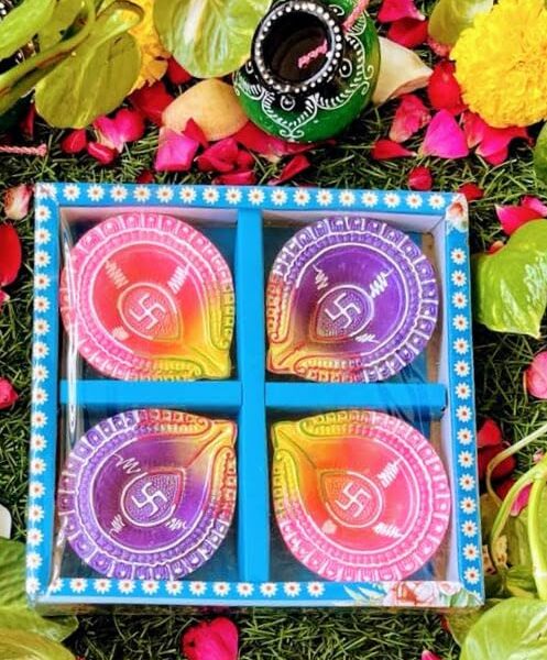 Hand-Painted Multicolor Diya for Diwali, Holi, Karwa Chauth, Ganesh Chaturthi, Durga Puja with Sathiya design - Image 2
