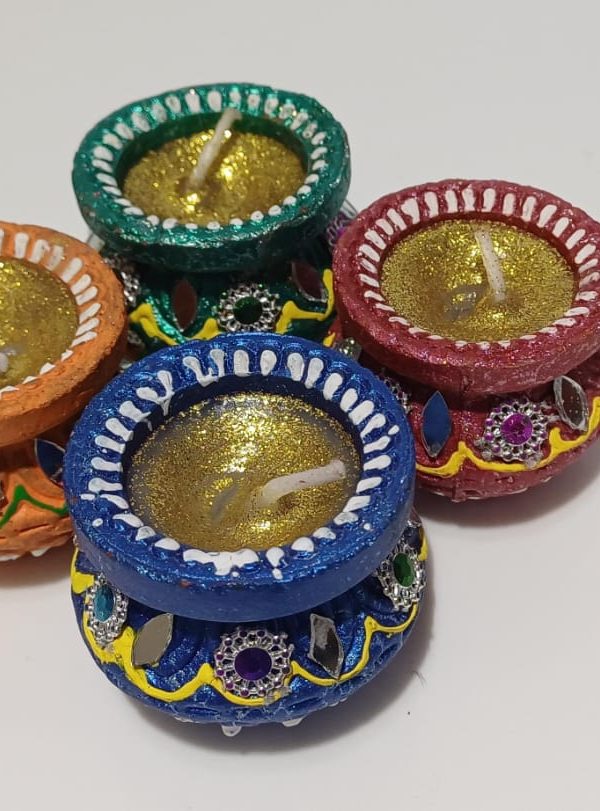 Handpainted Matki Diya with Wax, Set of 4, #MakeinINDIA