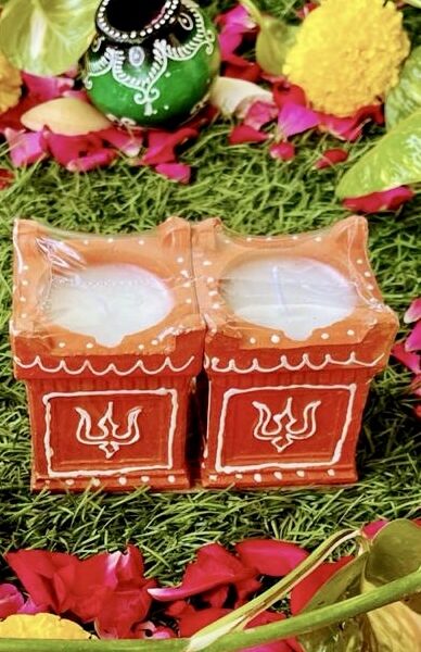 Tulsi Kyara Wax Filled Diya for Diwali, Puja, Festival, Home Decor, Decoration in Orange Color