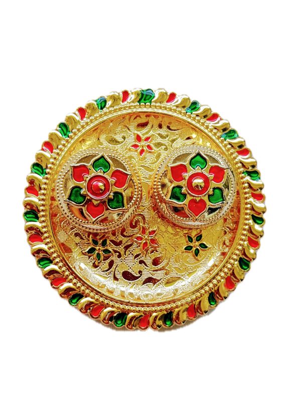 Minakari Decorative Thali with Kankavati for Wedding, Gifting, Home Decor, Festivals, Puja, Aarti - Round - Image 4