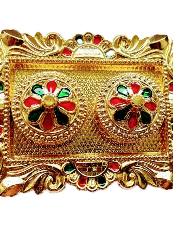 Minakari Decorative Thali with Kankavati for Wedding, Gifting, Home Decor, Festivals, Puja, Aarti - Rectangular - Image 3