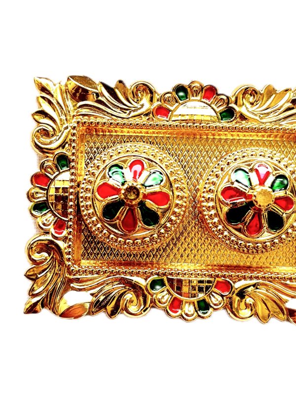 Minakari Decorative Thali with Kankavati for Wedding, Gifting, Home Decor, Festivals, Puja, Aarti - Rectangular - Image 5