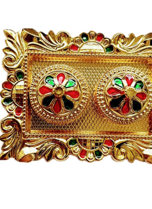 Minakari Decorative Thali with Kankavati for Wedding, Gifting, Home Decor, Festivals, Puja, Aarti - Rectangular