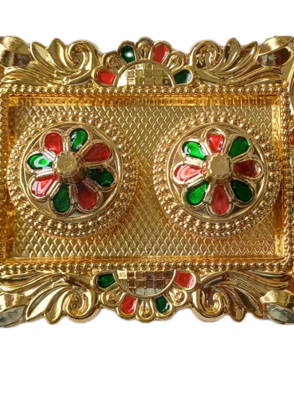 Minakari Decorative Thali with Kankavati for Wedding, Gifting, Home Decor, Festivals, Puja, Aarti - Rectangular - Image 4