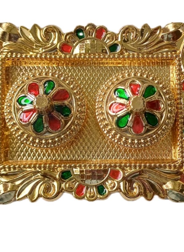 Minakari Decorative Thali with Kankavati for Wedding, Gifting, Home Decor, Festivals, Puja, Aarti - Rectangular - Image 6