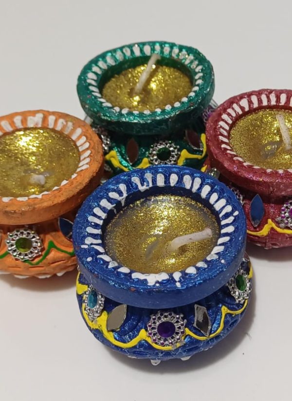 Handpainted Matki Diya with Wax, Set of 4, #MakeinINDIA - Image 6