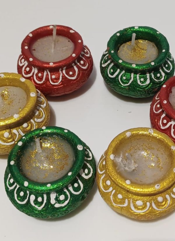 Handpainted Matki Diya with Wax, Set of 6, #MakeinINDIA