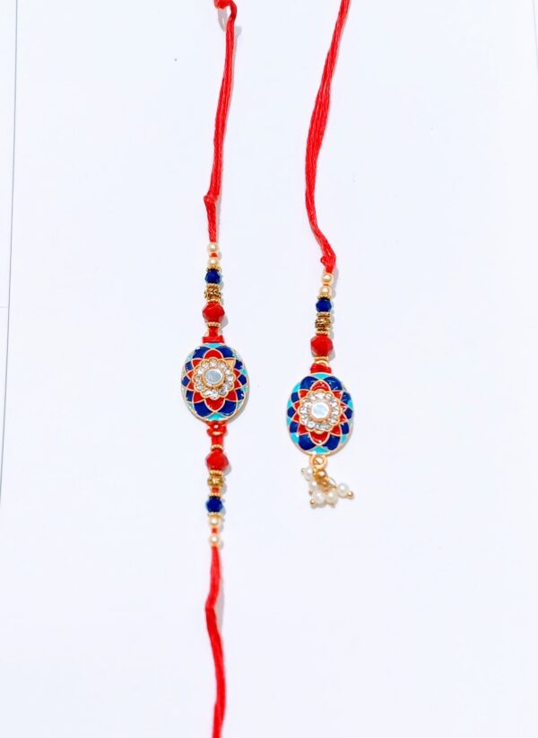 Charming Couple Rakhi Set, Blue-Red Unique Design, Bhaiya-Bhabhi, Unisex (Set of 2) - Image 2