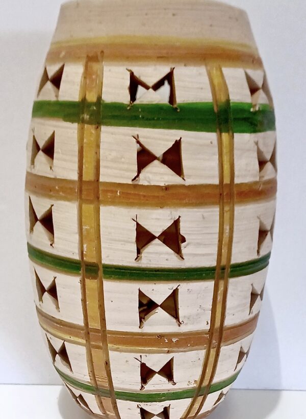 Handcrafted Decorative Terracotta Flower Vase, Lamp, Table top with Cut-Out Geometric Patterns - Image 2