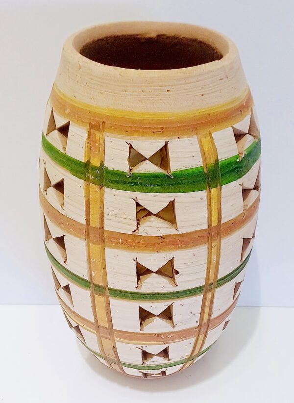 Handcrafted Decorative Terracotta Flower Vase, Lamp, Table top with Cut-Out Geometric Patterns