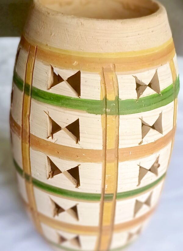 Handcrafted Decorative Terracotta Flower Vase, Lamp, Table top with Cut-Out Geometric Patterns - Image 3