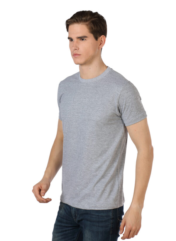 Men's Solid Round Neck Tshirt - Grey - Image 4