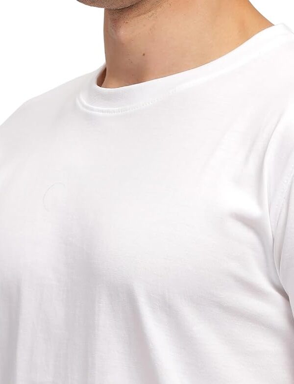 Men's Solid Round Neck Tshirt - White - Image 3