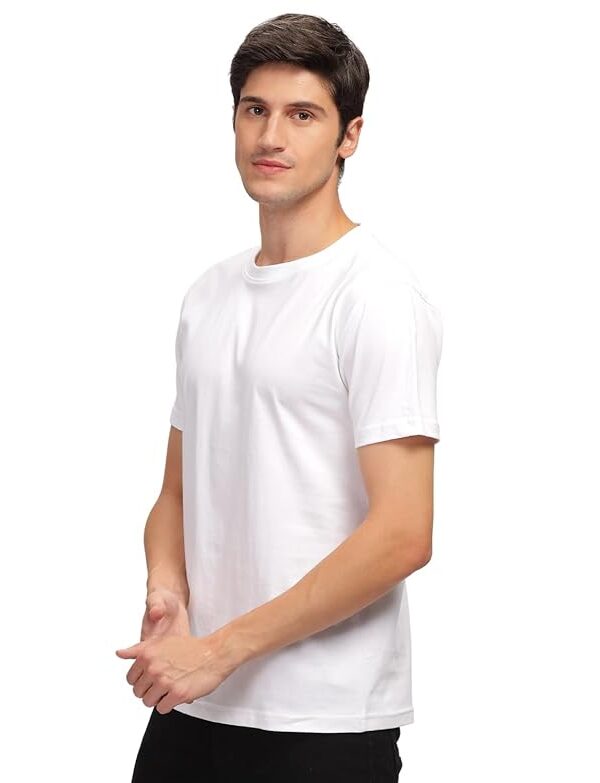 Men's Solid Round Neck Tshirt - White - Image 5