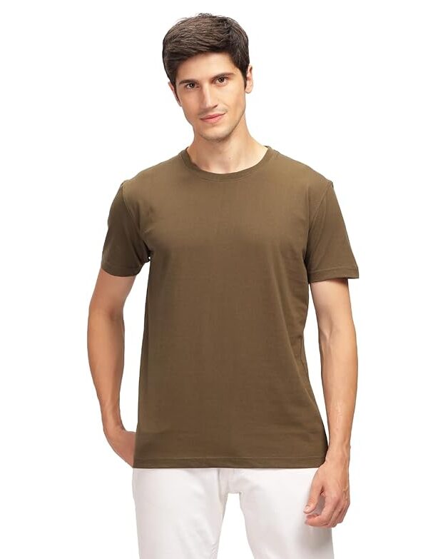 Men's Solid Round Neck Tshirt - Brown