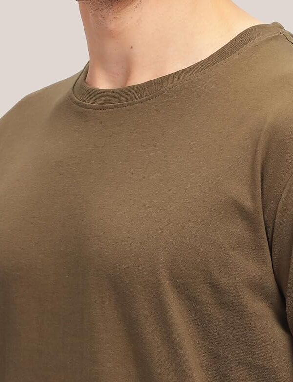 Men's Solid Round Neck Tshirt - Brown - Image 4