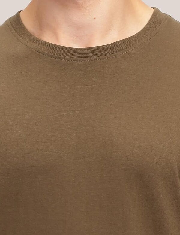 Men's Solid Round Neck Tshirt - Brown - Image 3