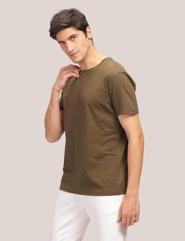 Men's Solid Round Neck Tshirt - Brown - Image 5