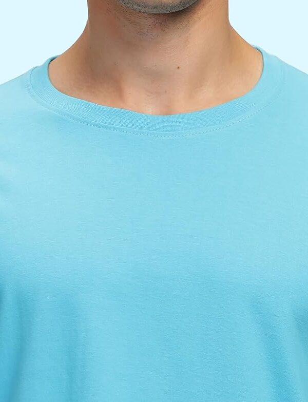 Men's Solid Round Neck Tshirt - LightBlue - Image 4