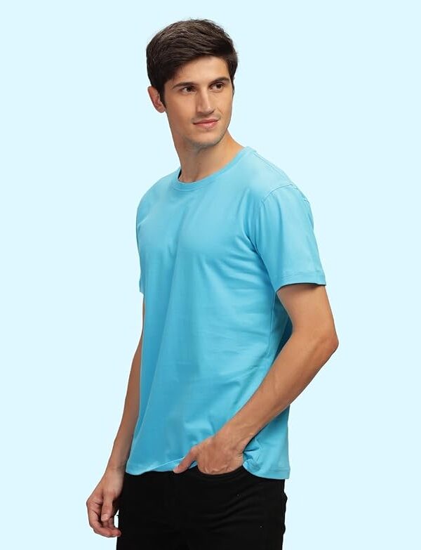 Men's Solid Round Neck Tshirt - LightBlue - Image 5