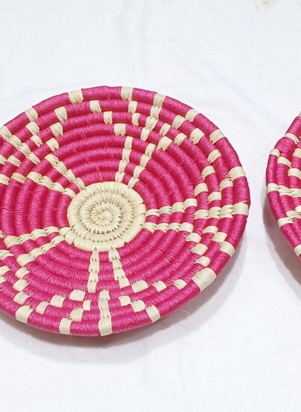 HANDCRAFTED Sabai Grass Wall Art for Home Decor | Eco-friendly | Set of 3 | Pink - Strips Design - Image 4