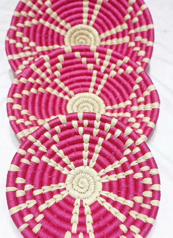 HANDCRAFTED Sabai Grass Wall Art for Home Decor | Eco-friendly | Set of 3 | Pink - Strips Design - Image 3