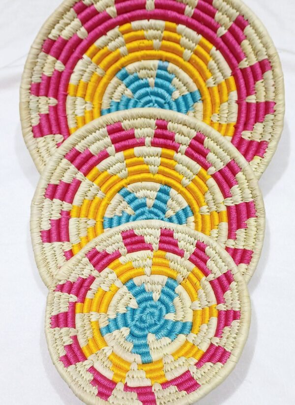 HANDCRAFTED Sabai Grass Wall Art for Home Decor | Eco-friendly | Set of 3 | Pink, Yellow, Blue - Image 3