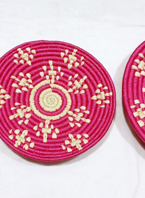 HANDCRAFTED Sabai Grass Wall Art for Home Decor | Eco-friendly | Set of 3 | Pink - Rocket Shape - Image 6