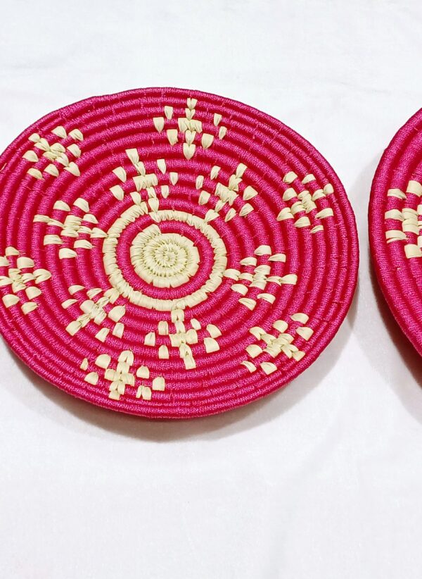 HANDCRAFTED Sabai Grass Wall Art for Home Decor | Eco-friendly | Set of 3 | Pink - Rocket Shape - Image 3