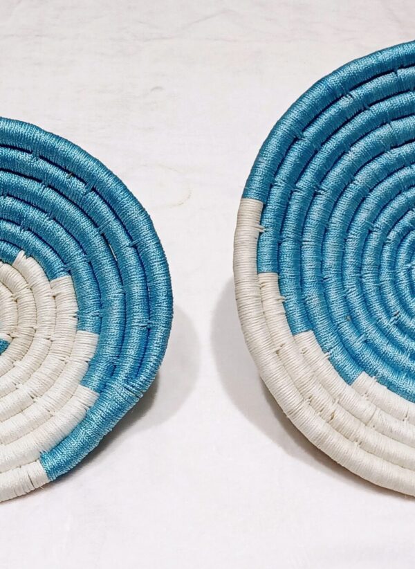 HANDCRAFTED Sabai Grass Wall Art for Home Decor | Eco-friendly | Set of 2 | Blue, White | Circle