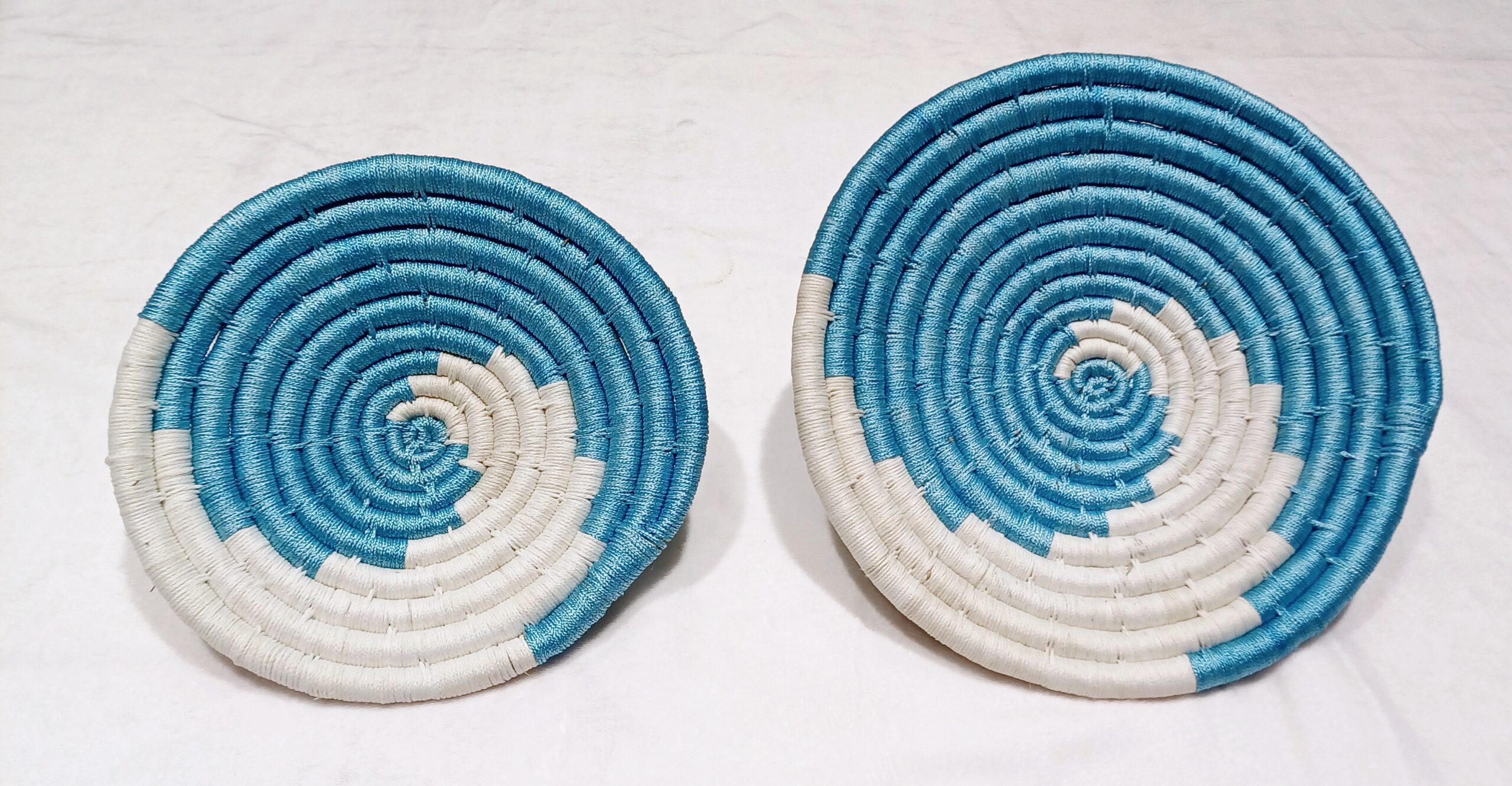 HANDCRAFTED Sabai Grass Wall Art for Home Decor | Eco-friendly | Set of 2 | Blue, White | Circle