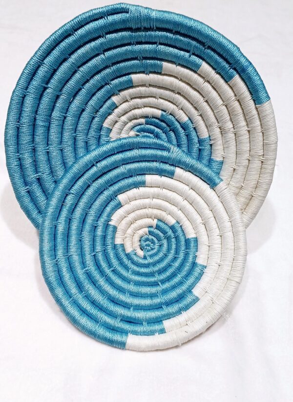 HANDCRAFTED Sabai Grass Wall Art for Home Decor | Eco-friendly | Set of 2 | Blue, White | Circle - Image 3