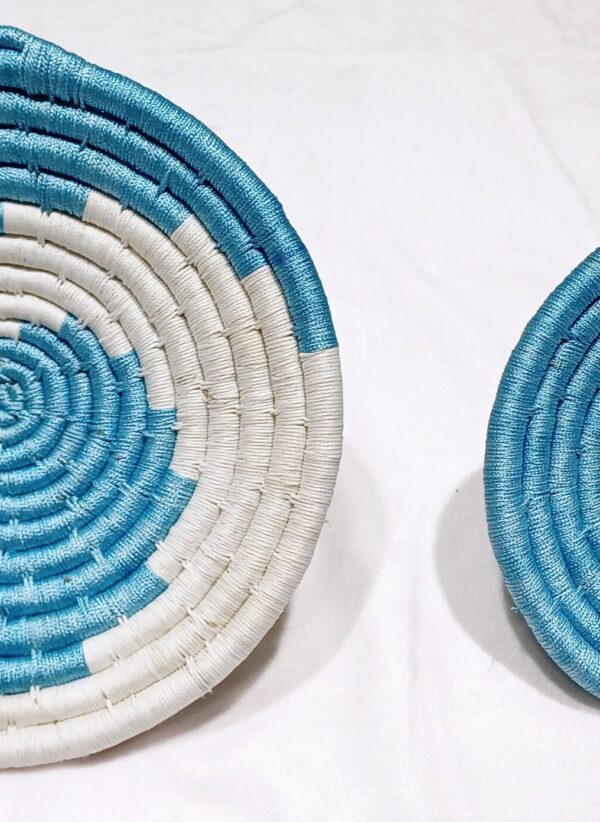 HANDCRAFTED Sabai Grass Wall Art for Home Decor | Eco-friendly | Set of 2 | Blue, White | Circle - Image 2