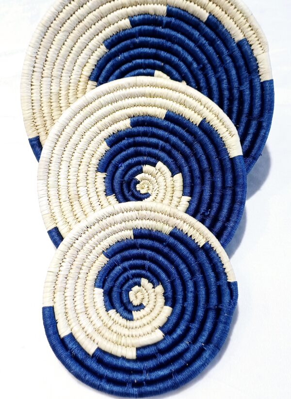 HANDCRAFTED Sabai Grass Wall Art for Home Decor | Eco-friendly | Set of 3 | Blue, White - Image 4