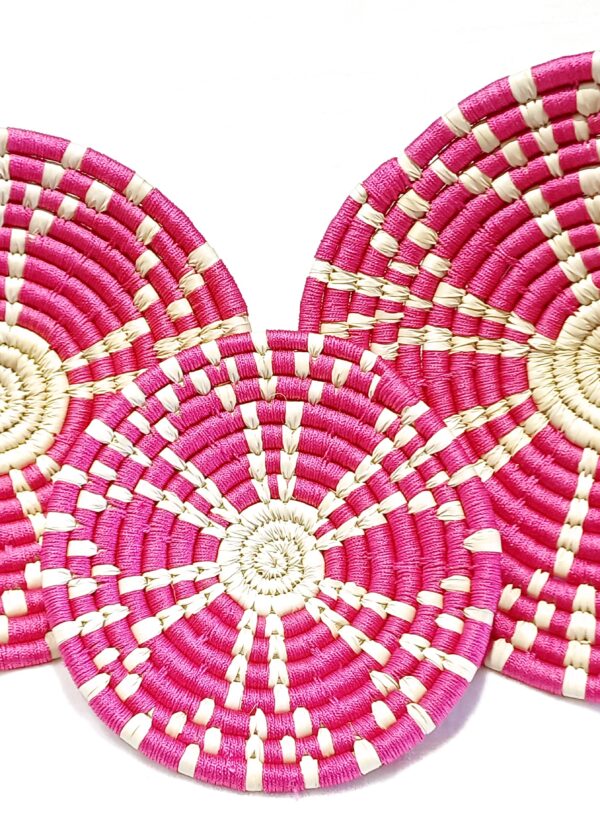 HANDCRAFTED Sabai Grass Wall Art for Home Decor | Eco-friendly | Set of 3 | Pink - Strips Design