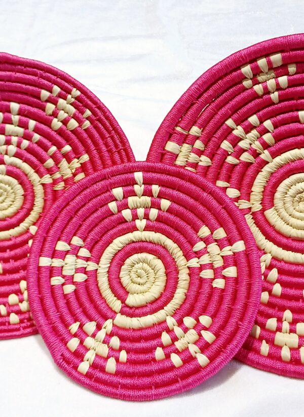 HANDCRAFTED Sabai Grass Wall Art for Home Decor | Eco-friendly | Set of 3 | Pink - Rocket Shape