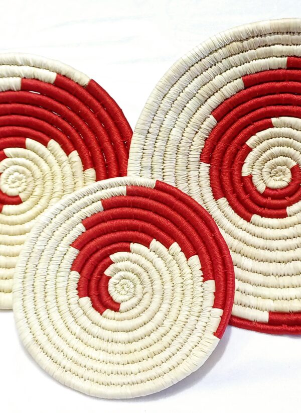 HANDCRAFTED Sabai Grass Wall Art for Home Decor | Eco-friendly | Set of 3 | Red, White