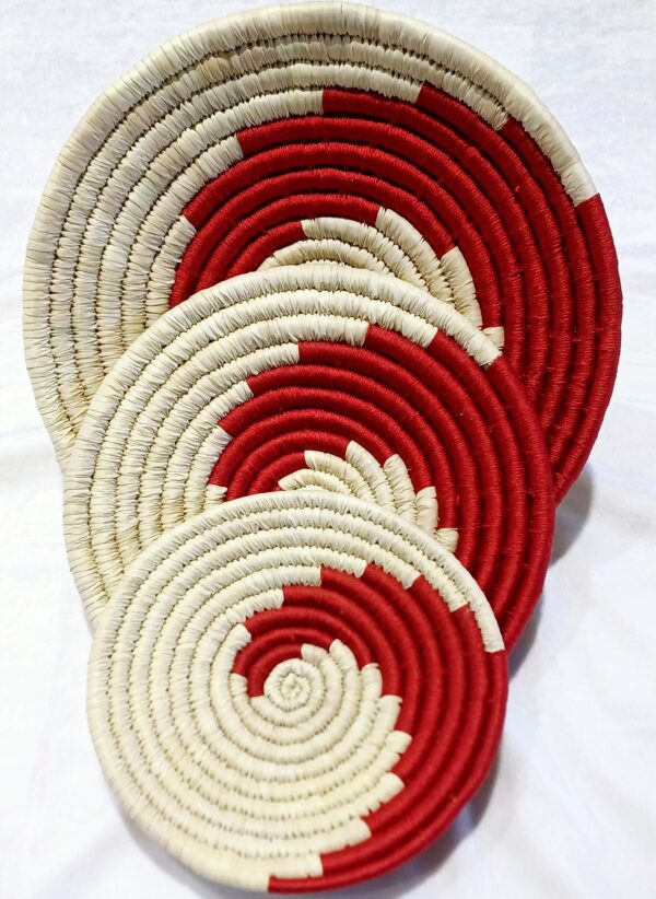 HANDCRAFTED Sabai Grass Wall Art for Home Decor | Eco-friendly | Set of 3 | Red, White - Image 2