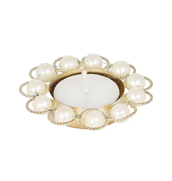 Decorative Diya with White Pearls - Image 2