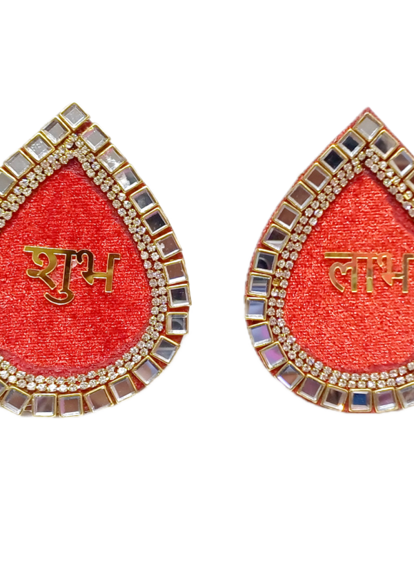 Shubh-Labh in Pan Shape Design with Velvet and MDF in Red Color #MakeinINDIA #HomeDecor - Image 3