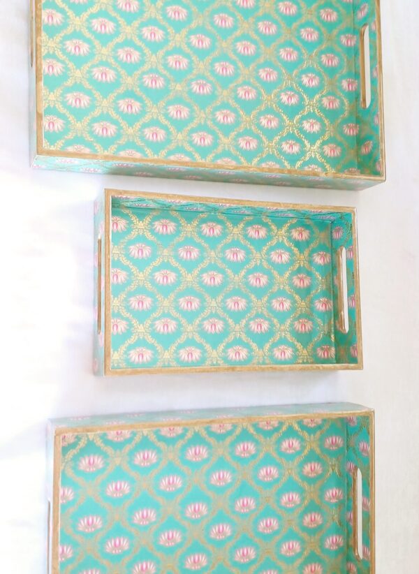 Decorative Wooden Serving Trays, Lotus Pattern - Set of 3 - Image 7