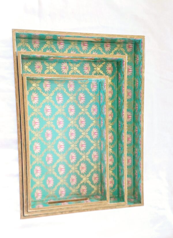 Decorative Wooden Serving Trays, Lotus Pattern - Set of 3 - Image 5