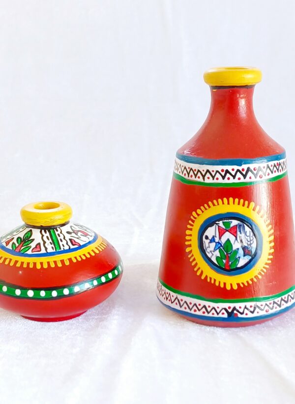 Terracotta Vase - Mandala Art Design in Red and Yellow Colour, Set of 2 - Image 3