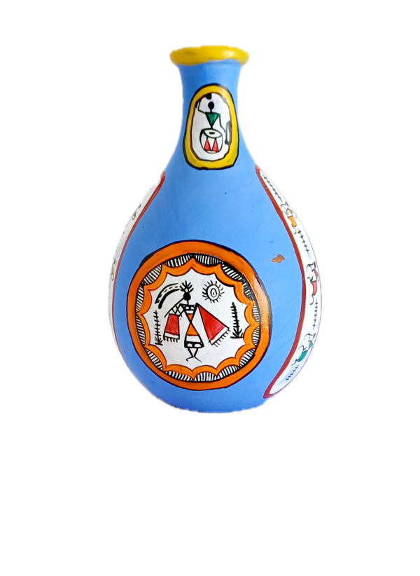 Terracotta Mandala Art Vase with Human Design, Blue Color - Image 3