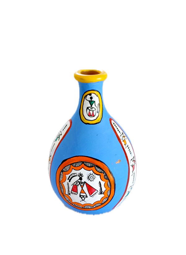 Terracotta Mandala Art Vase with Human Design, Blue Color - Image 4