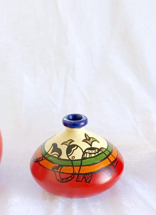 Terracotta Vase Set, Elephant and Fish Design, Red and White, Set of 3 - Image 3