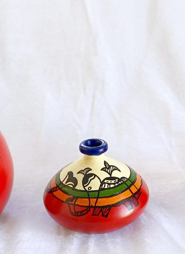 Terracotta Vase Set, Elephant and Fish Design, Red and White, Set of 3 - Image 4